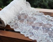 Lace trim White Mesh Lace Bilateral Big Leaves Lace Fabric Supplies DIY Handmade Accessory 7.08 Inches Wide. 2 yards A-0588
