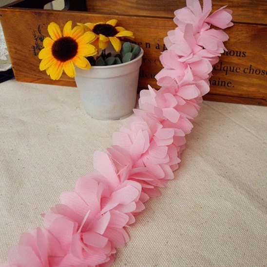 Pink Chiffon Leaves Lace Trim DIY Handmade Accessory about 6cm wide. 1 yard A0645