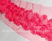 2 Rows Red 3D Roses Lace Trim Iphone Covers Lace DIY Handmade Supplies Accessory 3.5cm wide one yard A0785