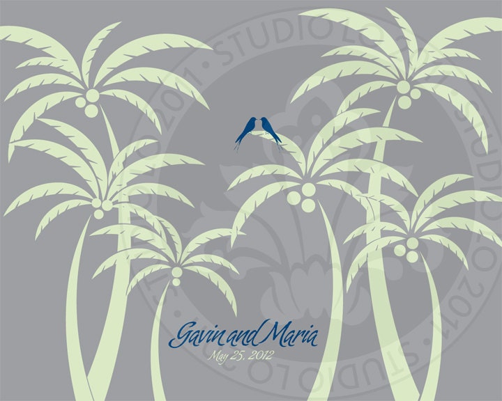 SIGNATURE PALM TREES 16x20. Personalized wedding tree. Beach wedding guest book alternative. 30-60 signatures. StudioLO2011