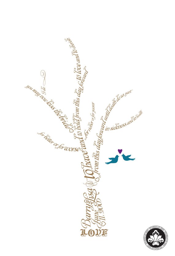 THUMBPRINT WEDDING tree. Guest book alternative. Love birds in the tree. (T1) 13x19. StudioLO2011