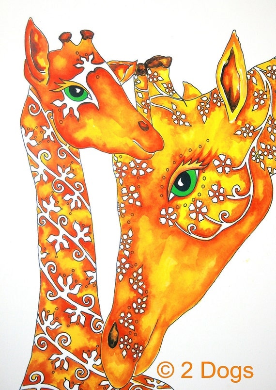 Giraffe art print, mom and Baby Giraffe Nursery or room decor wall hanging artwork 11x14