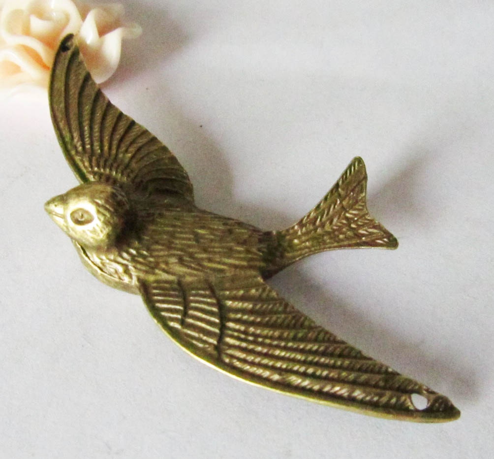 3pc Bird Connector Charm for Necklace - Antique Bronze Huge Sparrow Charms and Pendants 38x75mm C407-3