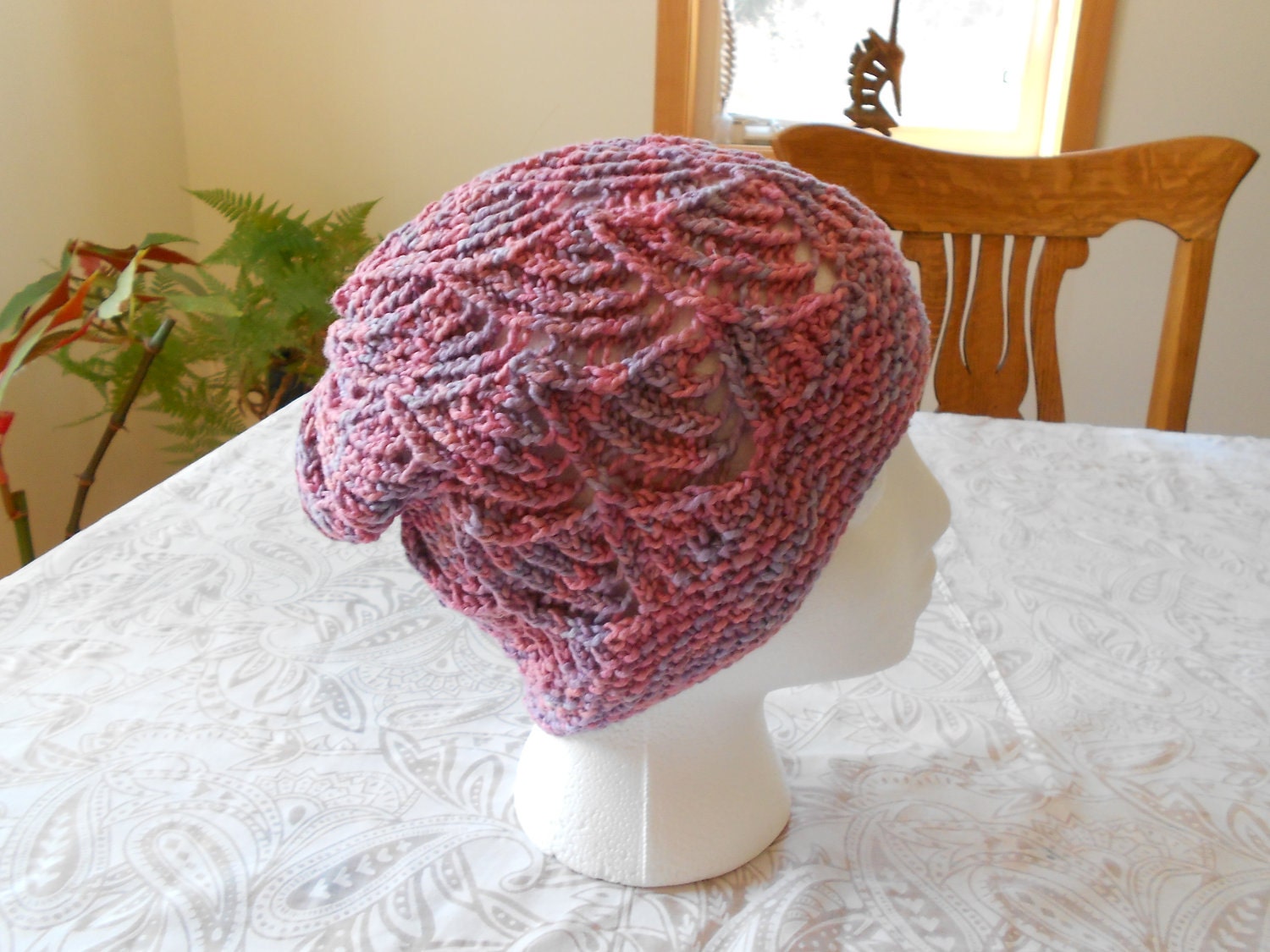 Cotton Knitted Scalloped Lace Hat Peachy Pink