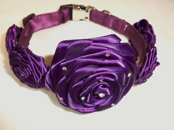 RockinDogs Custom Swarovski Crystal and Ribbon Flower Dog Collar in Your Wedding Colors