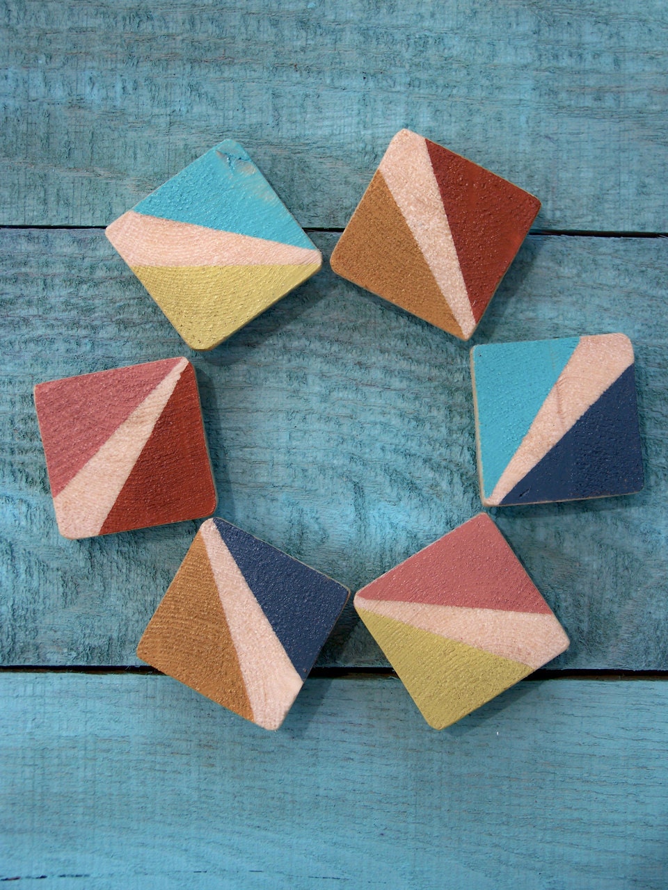 Reclaimed Wood Hand Painted Color Block Magnets (Multi-Color)