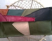 Rustic Leather Clutch Bag Purse OOAK One Of A Kind Patchwork And Geometry