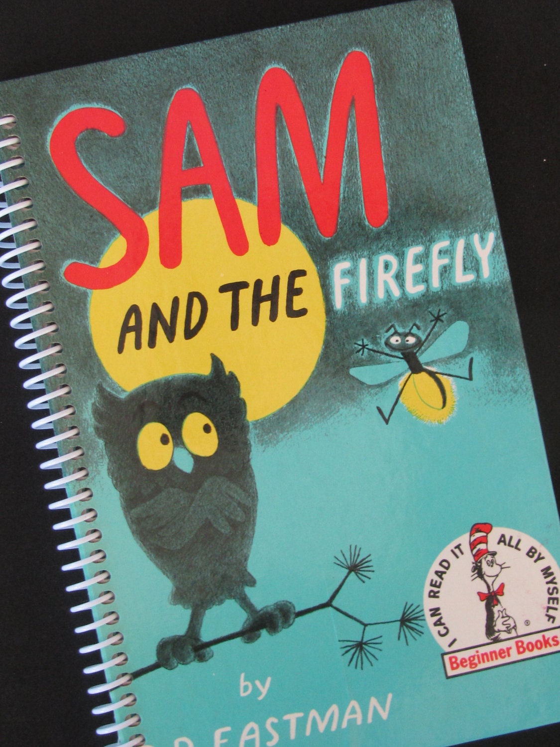 BOOK JOURNAL Sam and the Firefly Upcycled Spiral  Book Recycled Earth Friendly P.D. Eastman white blue
