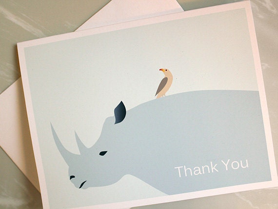 Animal Thank You Card Set - Rhino Cards  - Eco Friendly Notecards (Set of 6)