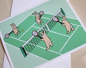 Bunny Rabbit Card - Tennis Cards - Blank Notecard Set (Set of 6) - GrizzlyBearGreetings