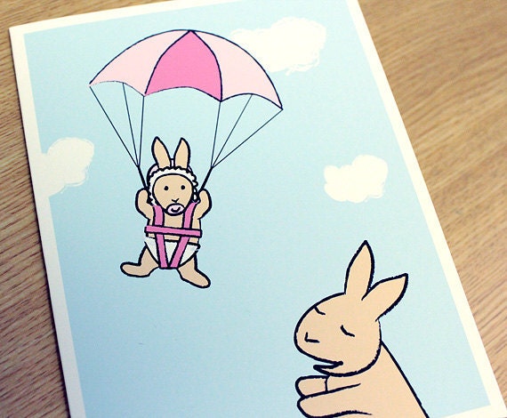 New Baby Girl Card - Baby Shower Card - Bunny Rabbit Greeting Card