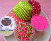Berry Sweet Cupcake Kit - Sprinkles, Sugar and Cupcake Liners - Hot Pink, Lime Green and Red - SALE - SAVE 15%