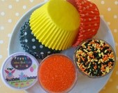 Construction Cupcake Kit - Sprinkles, Sugar and Cupcake Liners - Orange, Black and Yellow - SALE - SAVE 15%
