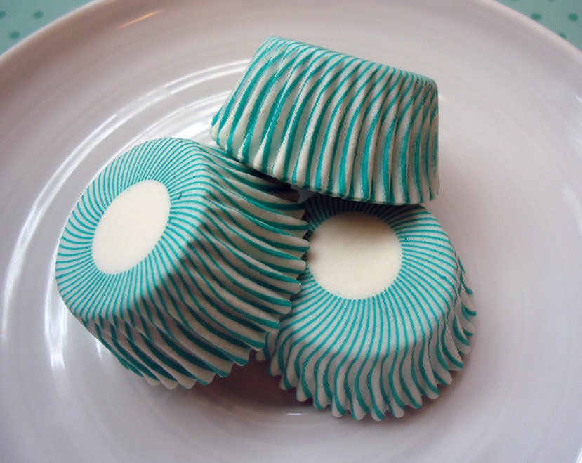 Teal Green Stripe Mini Cupcake Liners (50)