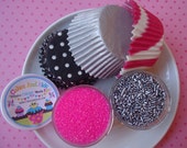 Pink Rock Star Cupcake Kit - Sprinkles, Sugar and Cupcake Liners - Hot Pink, Silver and Black