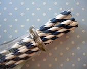 Striped Paper Straws - Navy Blue Striped Straws (60) - Paper Straws With Printable Flag Pennants
