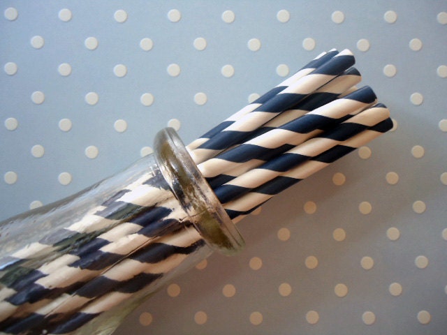 Navy Blue Striped Straws (30) - Paper Straws With Printable Flag Pennants - SALE - SAVE 15%