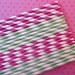 Paper Straws - Preppy Duo - Hot Pink Stripes and Green Stripes (30) - Includes Printable Flag Pennants - SALE - SAVE 15%