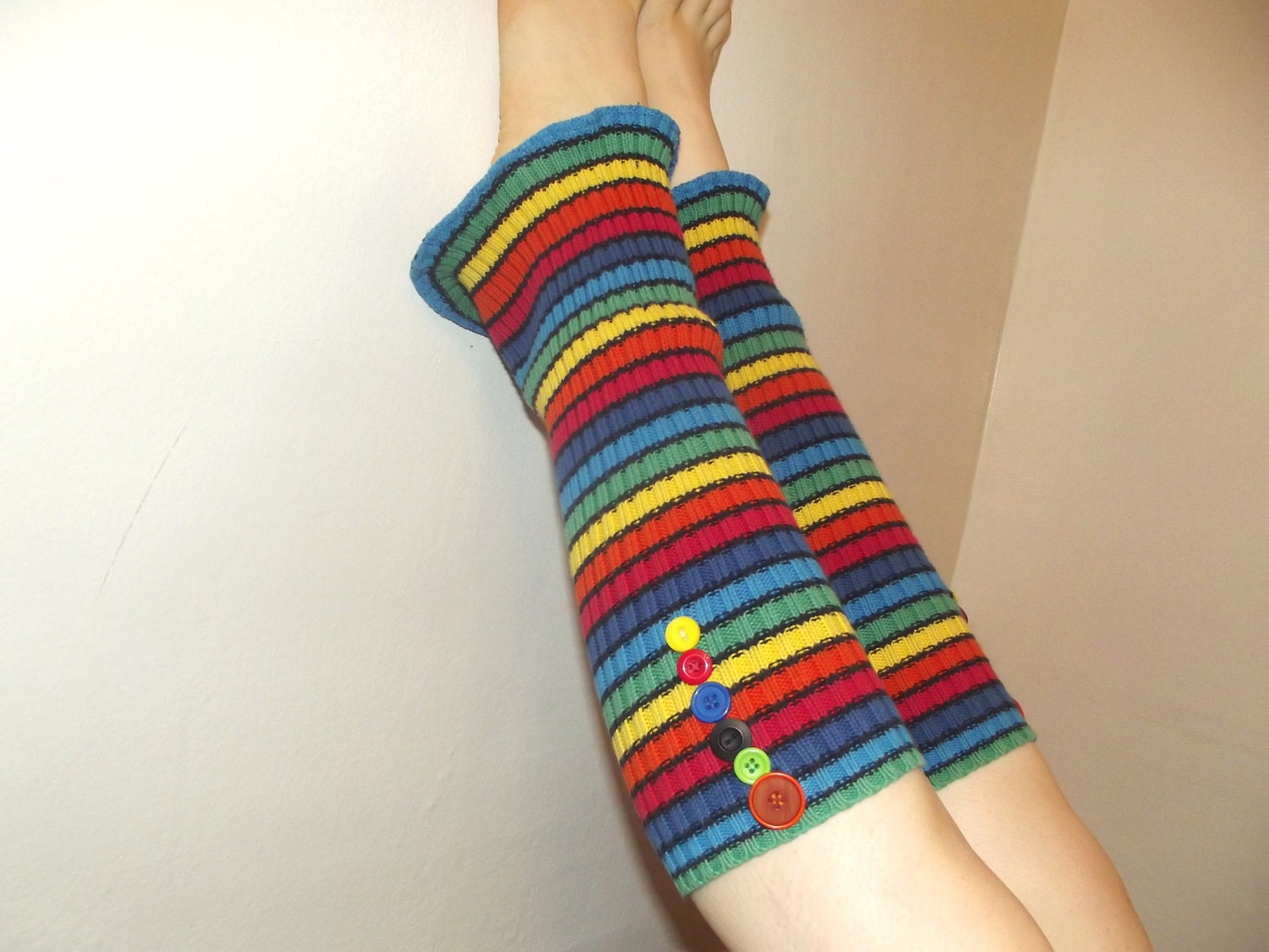 Rainbow Leg Warmers upcycled repurposed READY to SHIP OOAK - HappyCapatiller Rainbow Leg Warmers upcycled repurposed READY to SHIP OOAK - HappyCapatiller