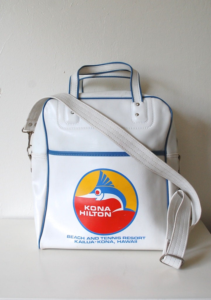 Vintage Big Hawaiian Travel Carry On Flight Bag - Kona Hilton - Vegan VInyl