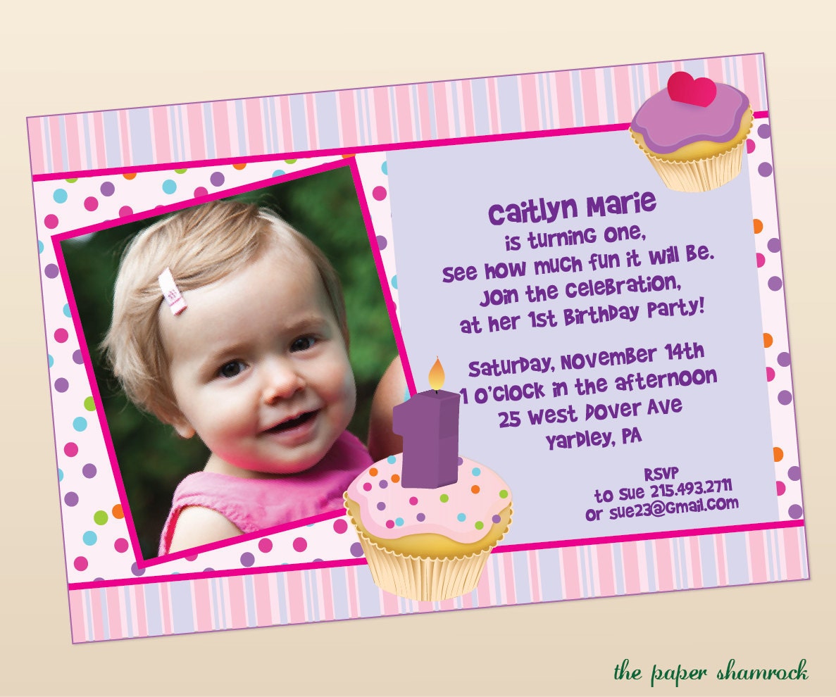 Cupcake, Baby's First Birthday Invitations with Photo Il_570xn
