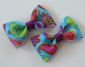 Tuxedo Hair Clip, Set of 2 Simple Bow Tie Hairbows, Pigtails or Toddler Hair, 2 1/2 inch Bow, Green Turquoise Dark Purple Pink, Fall Colors