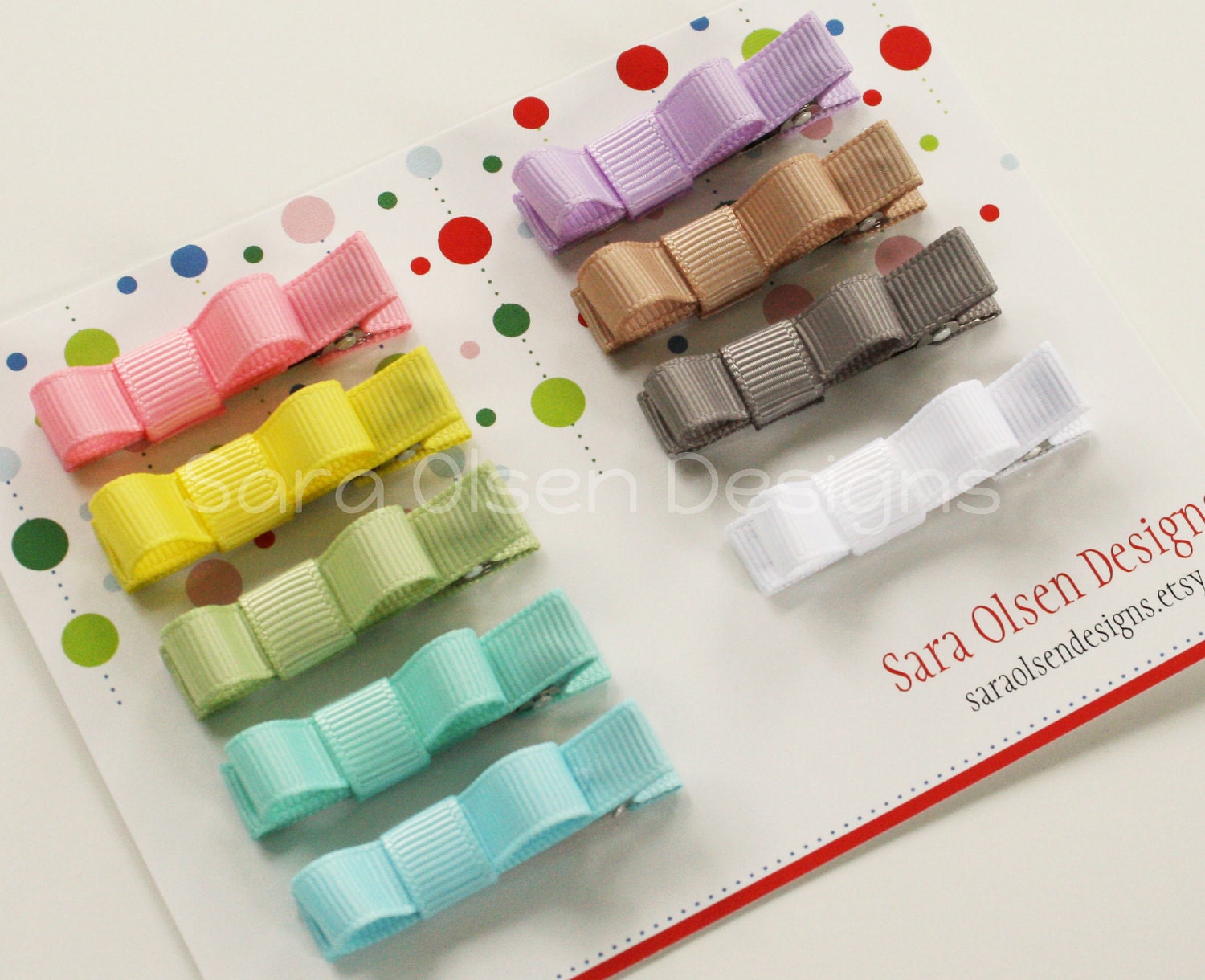 Simple Hair Clips in Pastel Rainbow Colors Yellow Green Blue Purple Pink Tan Aqua Set of 9 Perfect for Back to School with Basic Bow Bows