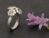 Peridot, Emerald, Blue Topaz Ring - Sterling Silver - Free Shipping - Made to order