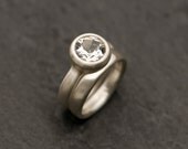 White Topaz Wedding Band Set - Engagement Ring and Matching Wedding Band - Made to fit