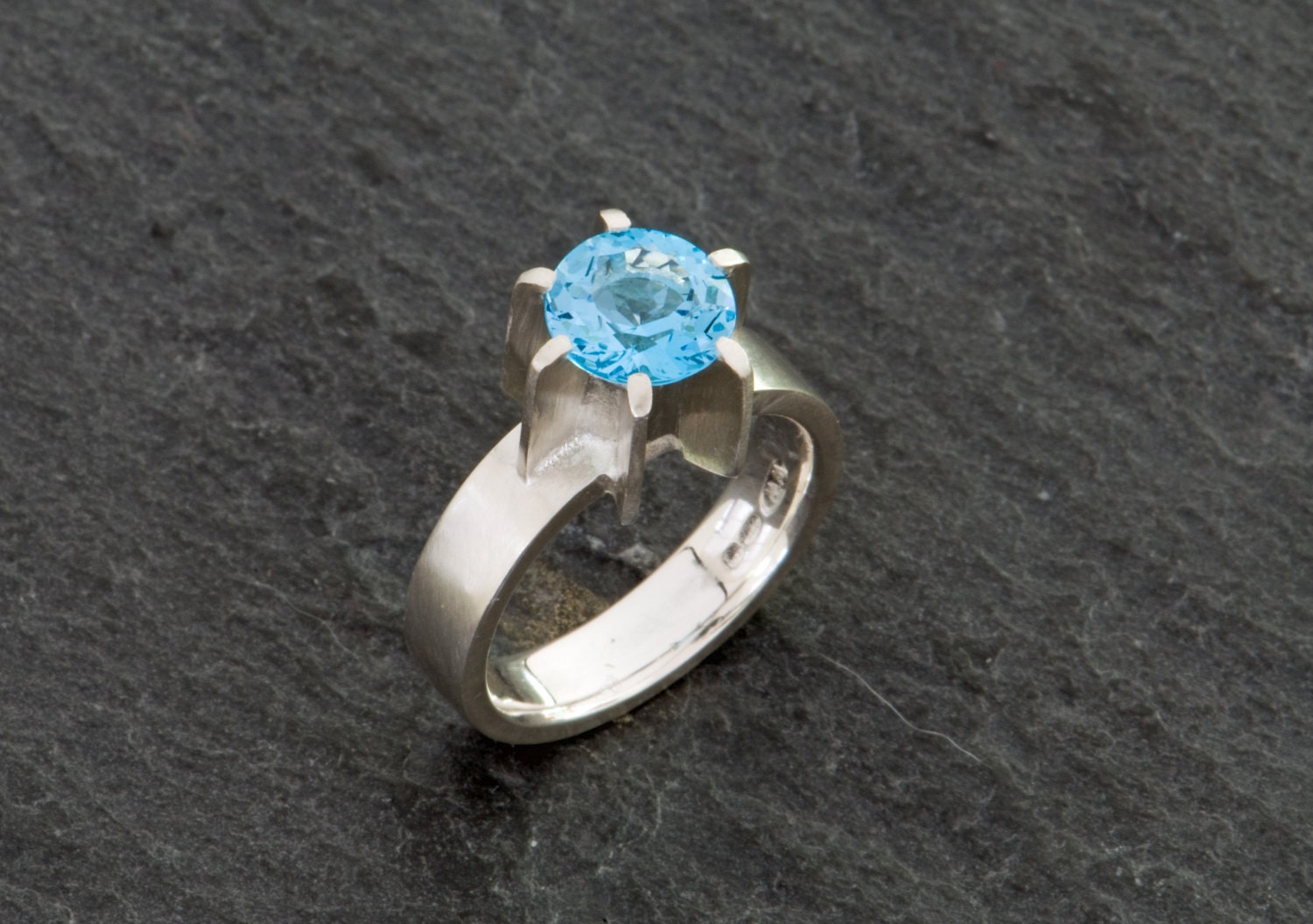 Blue Topaz Ring - Bright Blue Topaz Set In Recycled Silver - Size 6.5