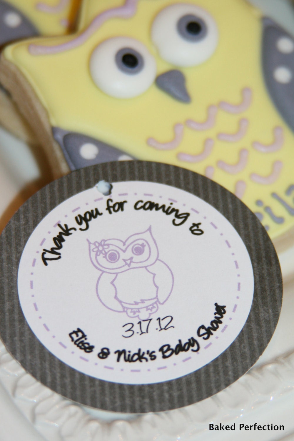 Baby Owls in Lavender, Yellow and Gray Hand Decorated Sugar Cookies for Baby Shower, New Baby Gift