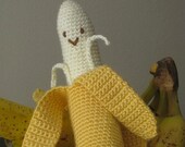 Happy Crochet Banana Plush, Vegan Children Kid Baby Toy Food Tropical Fruit, Geekery, Gift Stuffie Soft Stuffed Animal, Yellow MADE TO ORDER