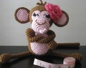 Girly Pink and Brown Crochet Baby Monkey w/ Flower vegan plush toy doll amigurumi stuffed animal kids children baby girl gift MADE TO ORDER