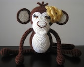 Girly Chocolate Brown Crochet Baby Monkey Vegan Yellow plush toy doll amigurumi stuffed animal kids children baby girl gift MADE TO ORDER