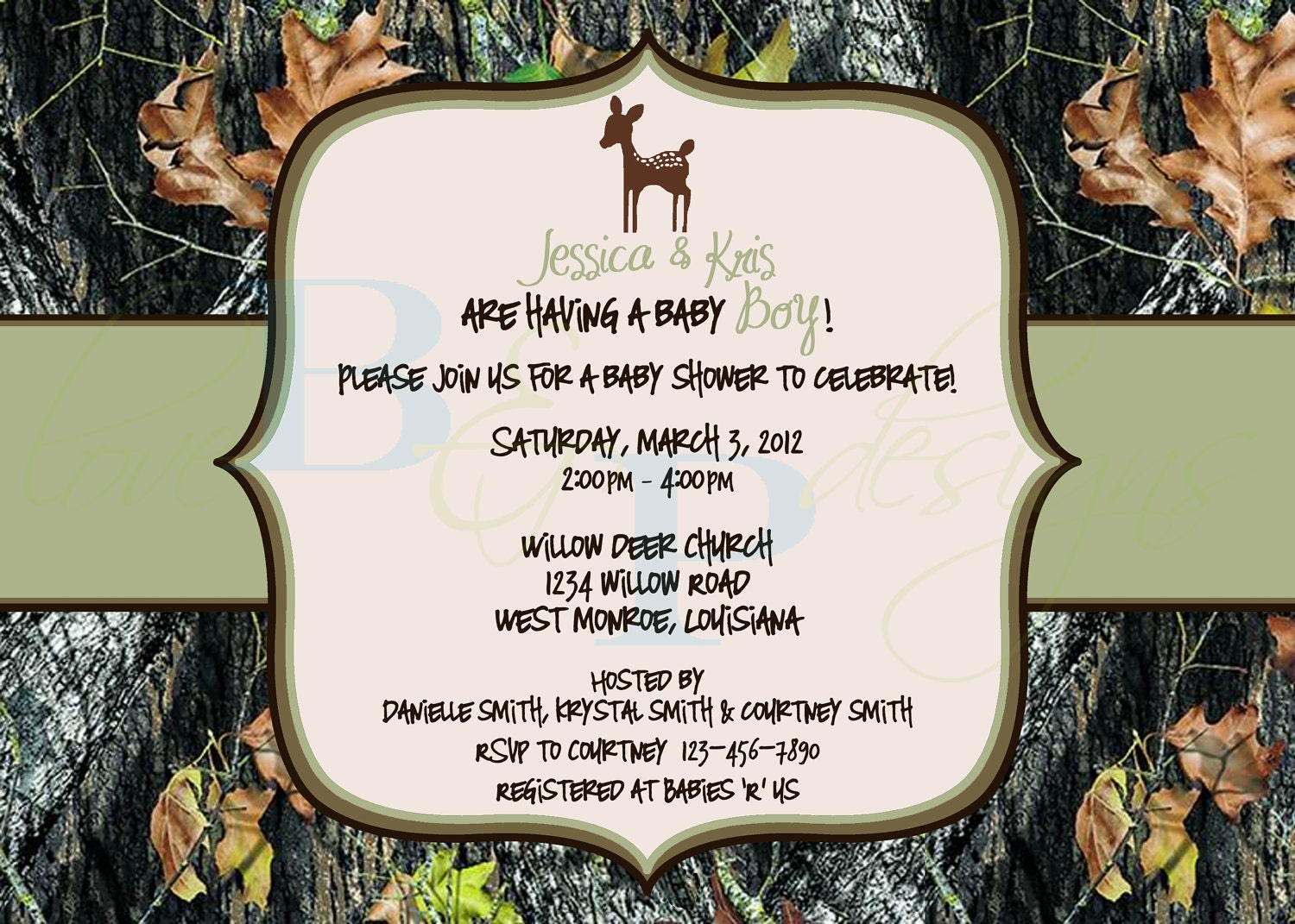 Mossy Oak Camo with Deer - Baby Shower Invitation - digital design