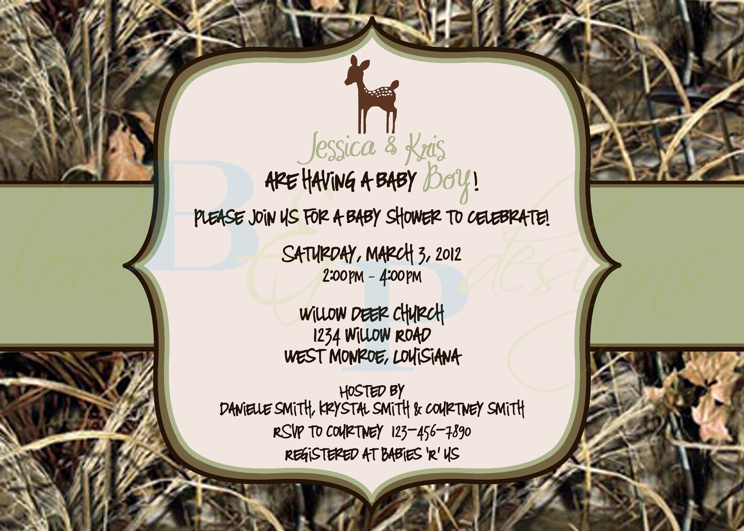 Maxx 4 Camo with Deer - Baby Shower Invitation - digital design