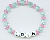 50% Off Sale Mint Green and Pink Personalized Beaded Name Bracelet SALE