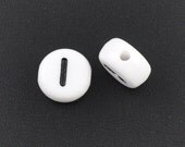 50% Off Sale Alphabet Beads Letter I or 1 Black and White 7mm flat 25 pcs