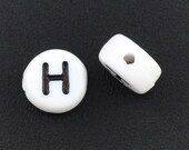 50% Off Sale Alphabet Beads Letter H Black and White 7mm flat 25 pcs