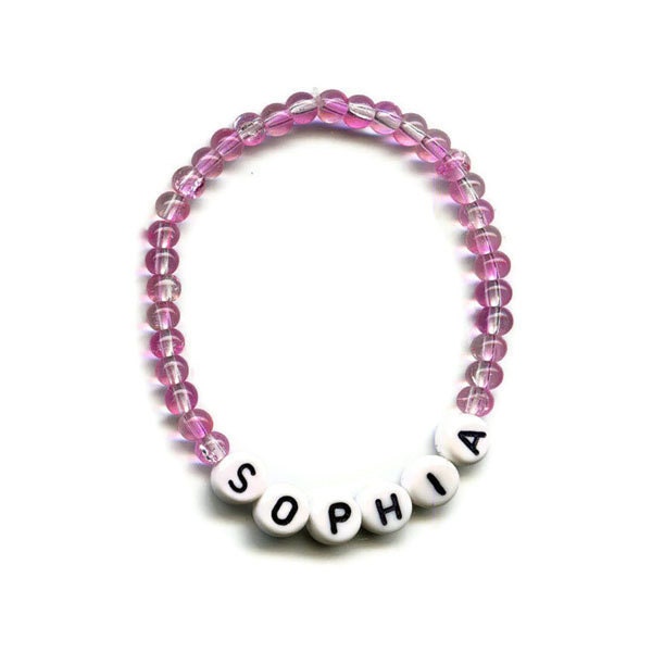 50% Off Sale Personalized Beaded Name Bracelet Pink Glass