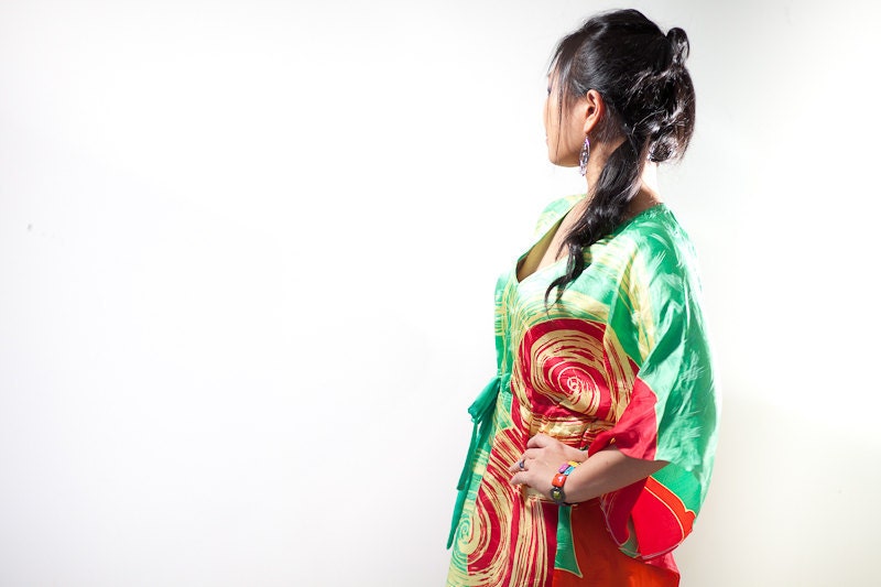 Plus Size Silk Long Dress - Kaftan - Caftan - Red Green - Plus Size Dress - Free Size - Hand Painted Dress - Hand Dyed Silk - Large Dresses