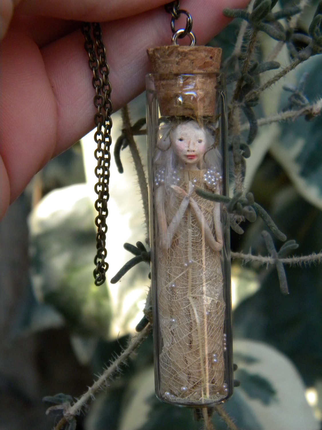 Lady of the Forest - Miniature captured Pixie Fairy in small glass bottle - Fantasy woodland spirits