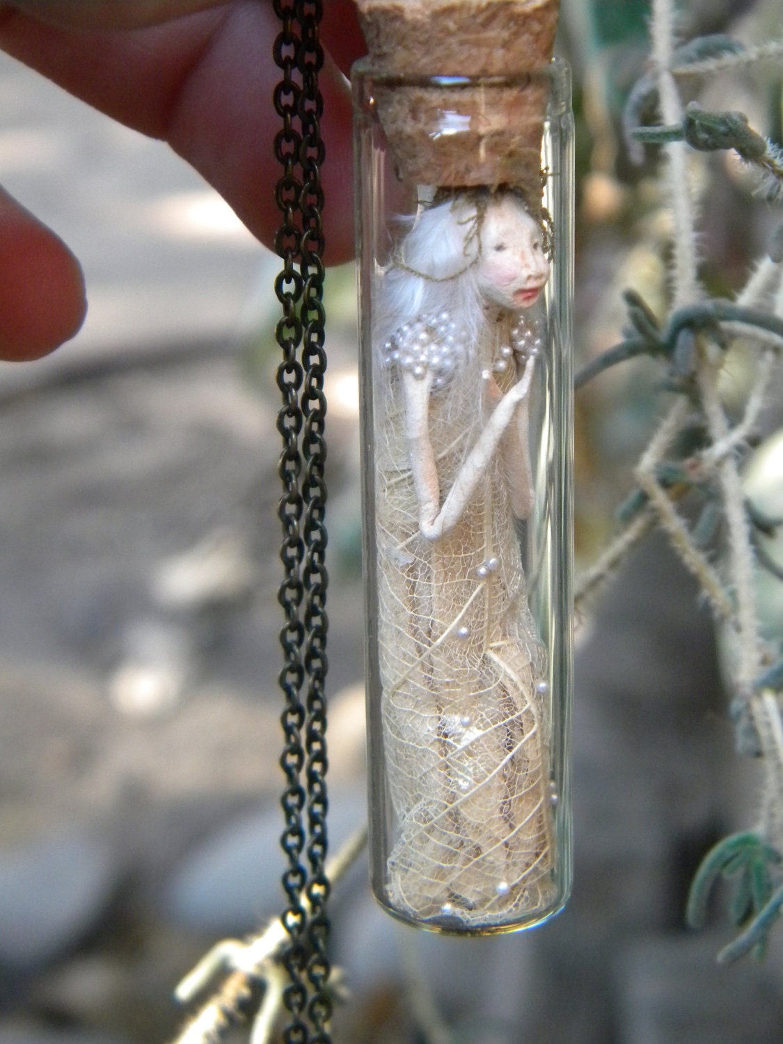 Lady of the Forest - Miniature captured Pixie Fairy in small glass bottle - Fantasy woodland spirits