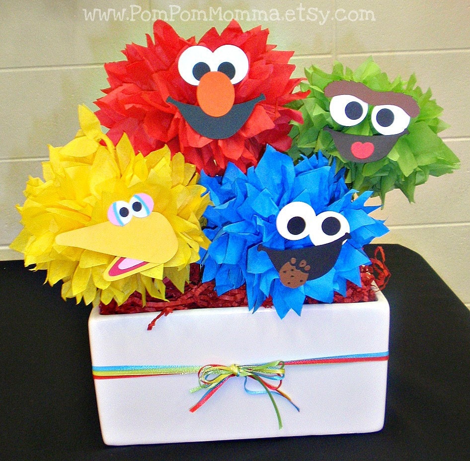 Sesame Street Inspired Party Poms Centerpiece
