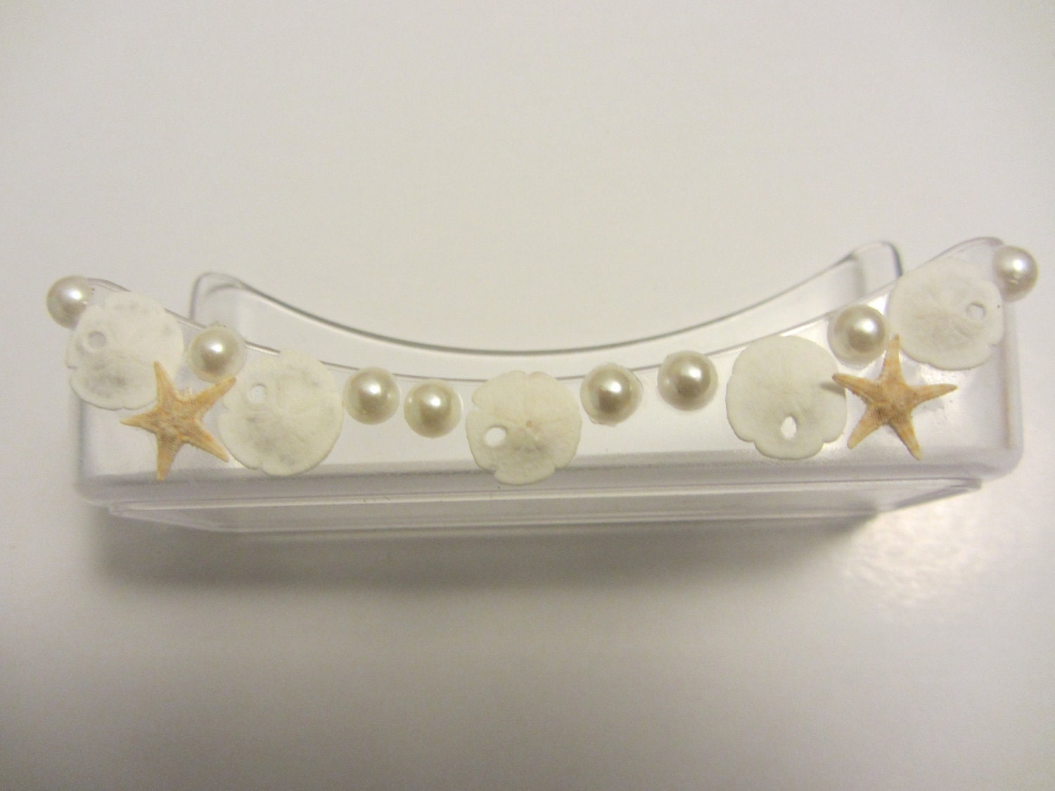 Beach Decor - Business Card Holder with sand dollar, starfish, pearl accents
