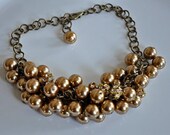 Queen Of The Sea cluster gold pearl rhinestone statement bib necklace