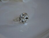 BLISS rhinestone CLEAR filigree vintage inspired victorian silver plated ring