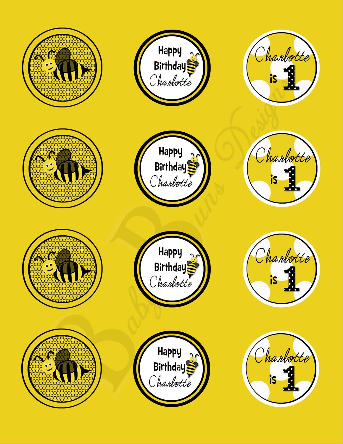 Bee Birthday Tags/Stickers/Cupcake Toppers: Printable