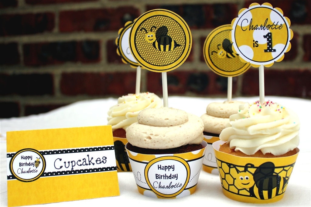 Bee Birthday Party Cupcake Wrappers- Printable
