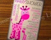 Baby Shower Giraffe Custom Printable Invitation Pink Girl Invite Jungle Safari Animals Birthday Party